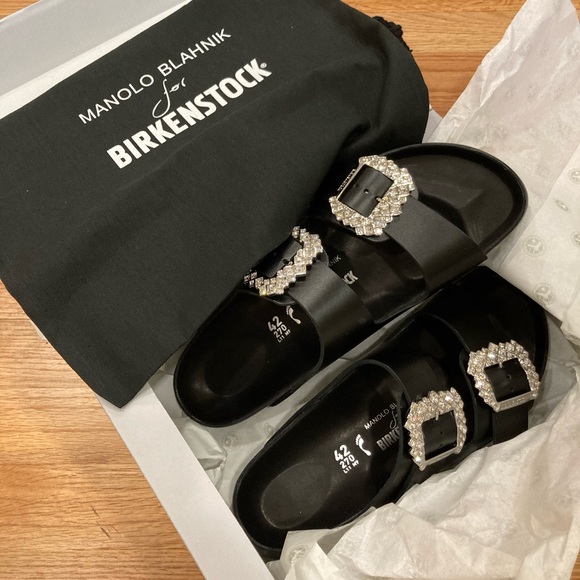 Manolo Blahnik x Birkenstock Arizona black leather sandals with rhines –  Loop Generation